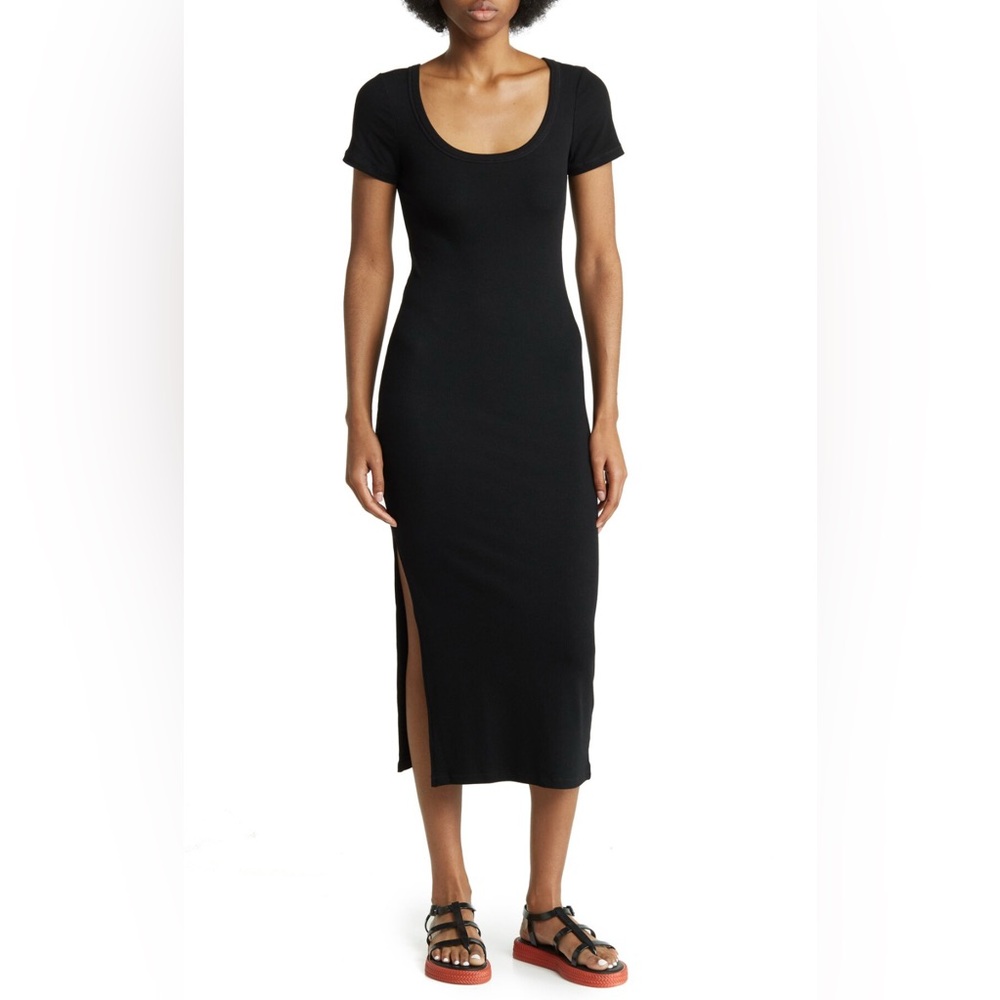 Melrose& Market Black Ribbed Scoop Neck Short Sleeve T-Shirt Midi Dress XXL NWOT